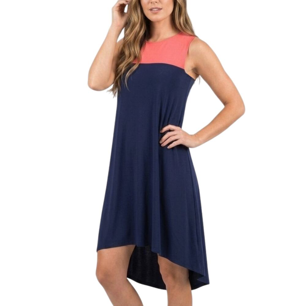 NWT Nik & Nash Women's Jersey Color Block Hi-low Mini Dress Made In USA